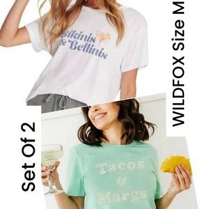 WILDFOX TEES Set Of 2 NWT 100% Cotton Size Medium Happy Hour Keke Fast Shipping